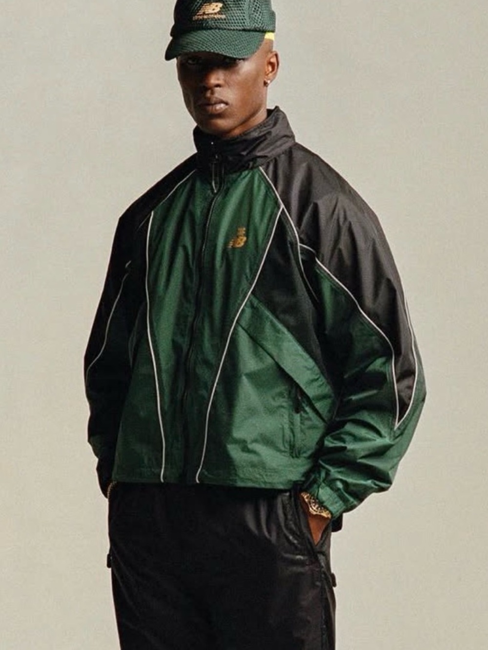 Men's Green and Black Track Jacket - Brand: Aime Leon Dore x New Balance